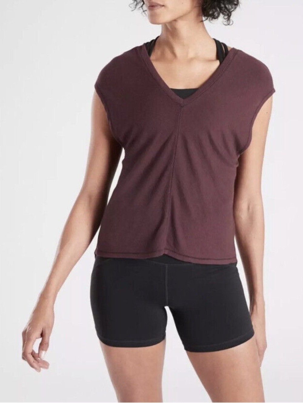 Athleta Nayarit Tie Tank Top Ribbed Burgundy Red Purple Yoga Travel XS